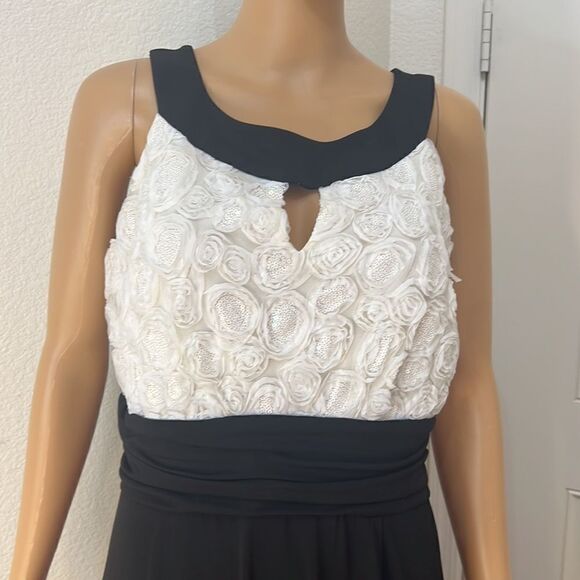 Enfocus Woman Dress Sz 14 Scoop Keyhole Neck Sleeveles Black White Sequin Floral - Picture 4 of 12